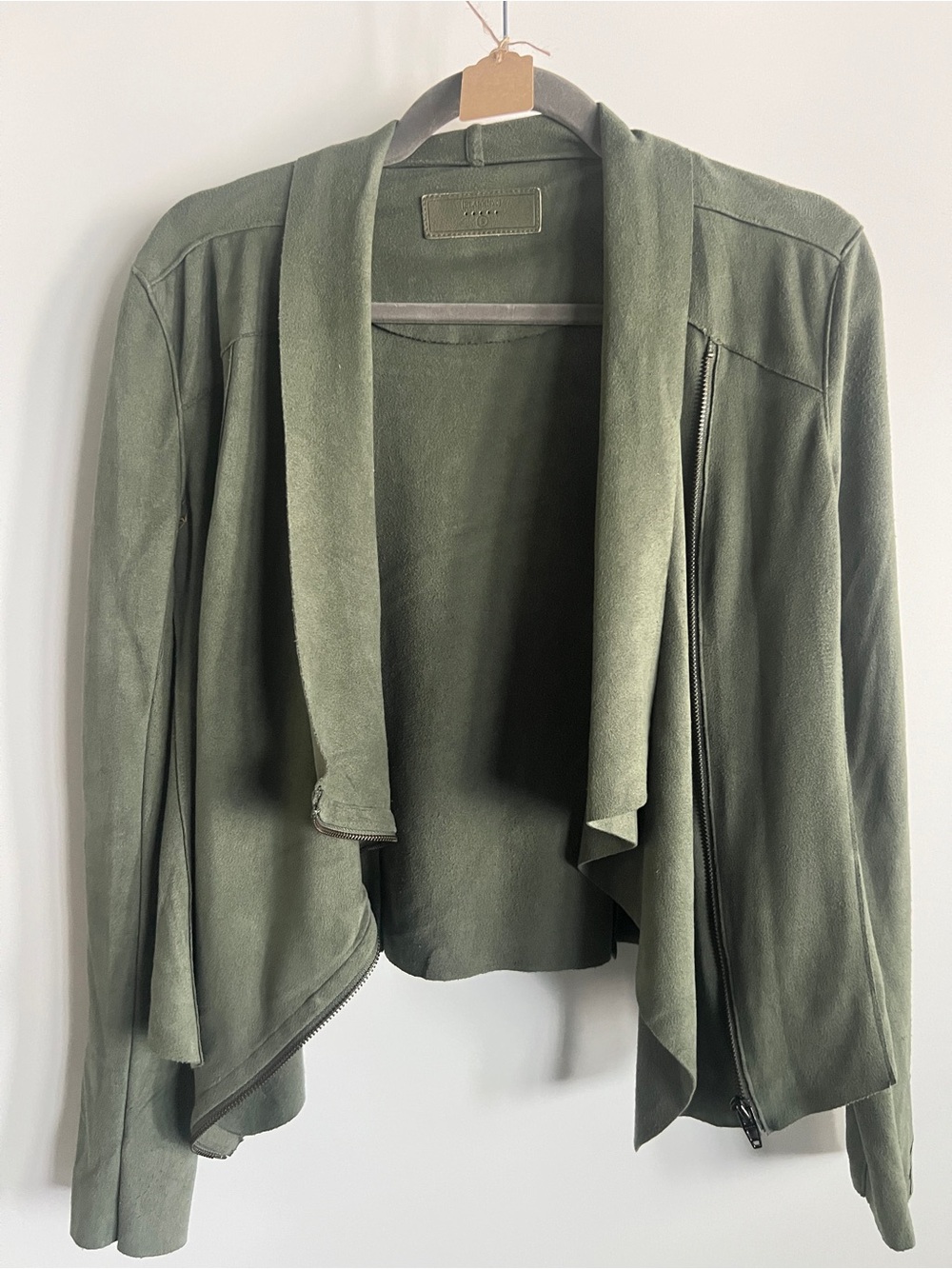 Olive Green Draped faux Suede Jacket - Women
